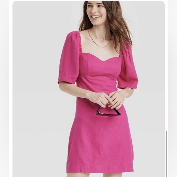 A New Day Women’s Pink Puffed Sleeve Linen Blend Dress - Picture 10 of 11